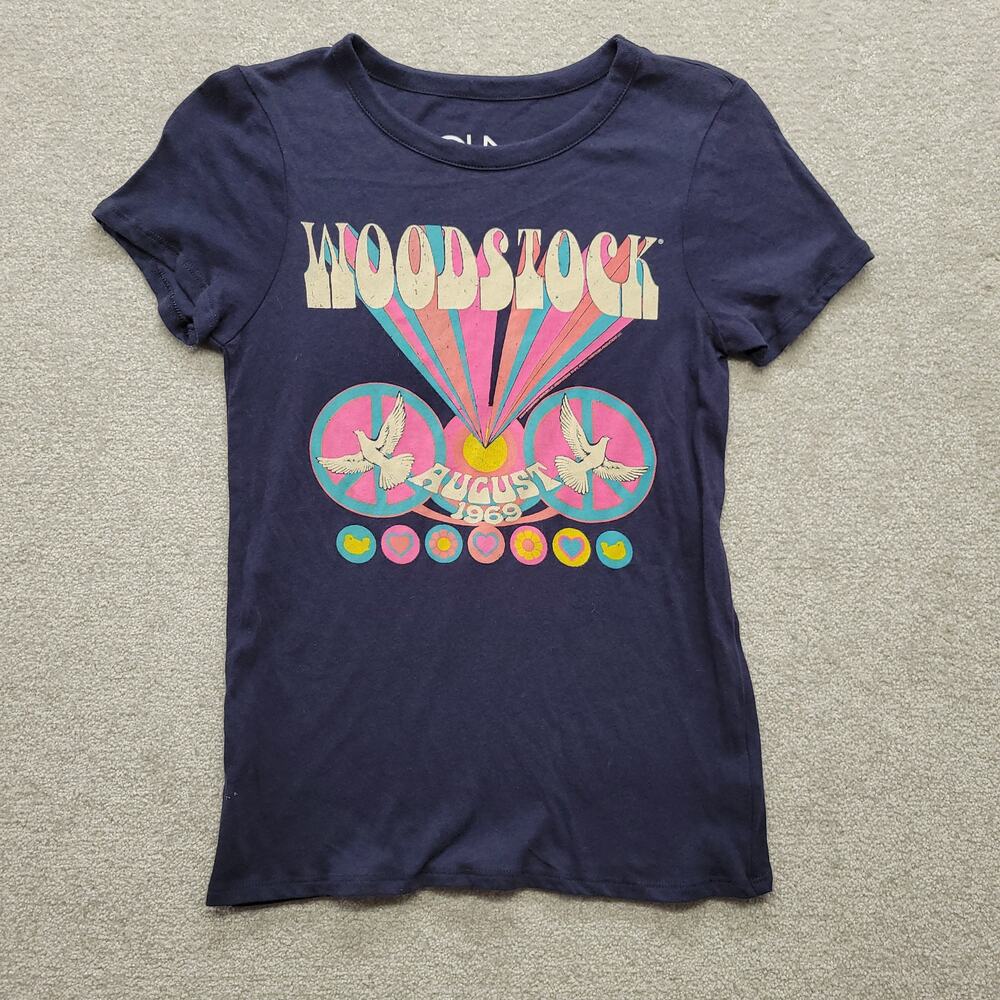 Chaser Woodstock 1969 Womens Small Graphic Tee Navy Retro Festival T Shirt